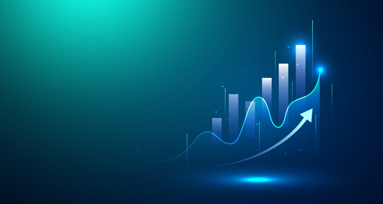 Digital Futuristic Vector Illustration of Business Growth Chart for Finance Investment and Market Data Analysis. Abstract Technology Progress and Strategy Planning for Success